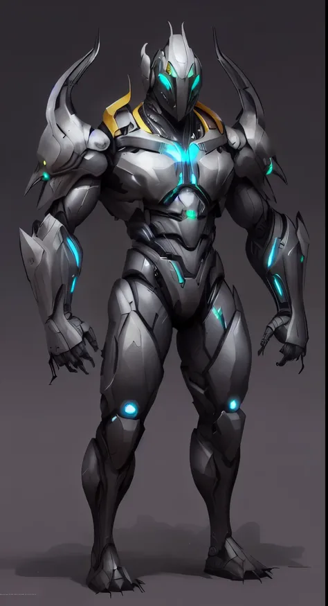 (Insect), Ultron, a drawing of a robot with glowing eyes and a large body, sci-fi armor! , ((creature armor)), ((armor of the beetle shell)), (beetle horn), muscular, muscular!! sci-fi, full body concept, detailed full body concept, muscular male undead ro...