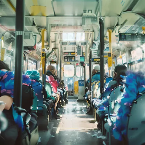 arafed view of a bus with people sitting on the seats, public bus, buses, ( ( ( buses, 🚿🗝📝, Inside the subway, bus, In the car,  beautiful image , Completely empty,  filmed in 2020, bussiere, interior, 電In the car, Pexels, bus station