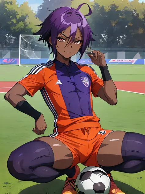 (((Official art,superfine illustration,hight resolution, masutepiece, best qualtiy,Best Quality,)))hightquality, detaileds, (A ),, A young ace striker male idol with a super cute face,A boy as beautiful as Planding, Cool handsome face with smile, soccer sp...