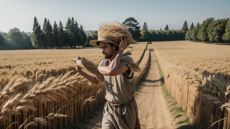 MAN FROM ANCIENT TIMES CARRYING WHEAT