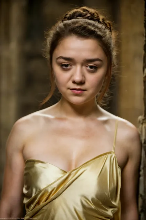 Foto RAW, Arya Stark, Stunning Beauty, Ravishing, Enchantress, Extremely gorgeous lady, Arya Stark PLAYED BY MAISIE WILLIAMS, Queen Arya Stark, she  a mature woman now, milf, sexy mediaeval battle dress, gladiator woman, body, 40 years old Woman, Roman sla...