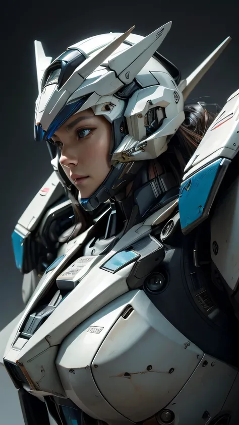 A beautiful woman with flawless, textured skin, wearing a futuristic Gundam mech, detailed facial features, high-resolution, photorealistic, masterpiece, ultra-detailed, sharp focus, vivid colors, physically-based rendering, concept art, digital painting, ...