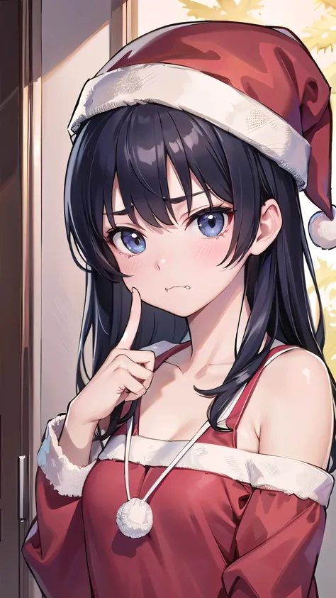 (1 person)、(((Black Hair)))、((whole body))、(((Santa outfit with front open)))、((Hold up your index finger))、((In the girls room))、(((whole body)))、(Beautiful Japanese Women)、(Santa hat)、((Santa clothes))、 (Navy blue one-piece school swimsuit)、((Sad face))、...