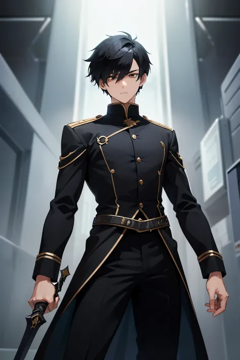 A young male protagonist with short black hair and sharp eyes, standing at 176 cm with a slim yet broad-shouldered physique. He wears a stylish black uniform with silver accents, giving him an air of determination and strength. A mysterious aura surrounds ...