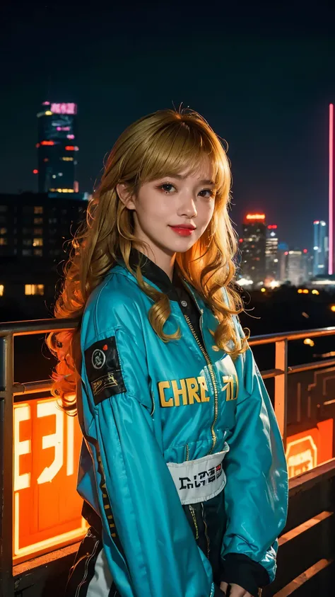  (   cyberpunk ), (( rough fashion:1.3)),   1 girl, smile,   Shorthair Crown Cheese , hime cut,    Colored Hints   ,     Long Sleeve   ,   Human Audience  , Curly Hair, Multicolored Hair,   split bangs ,   Open your lips,   blonde alone,    Portraits ,   R...