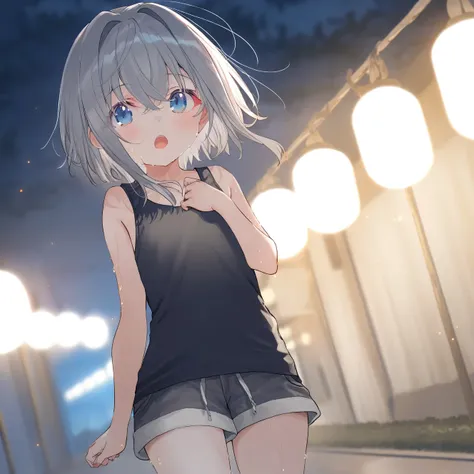 1girl, little female, tomboy, flat chest, sweat, shorts,beautiful detailed eyes,open mouth, outdoors,wind, game CG, break,(artist:kazutake_hazano),artist:fujiyama,artist:Shirabi, break,(masterpiece), (best quality), (ultra-detailed),(Detailed Lighting), ve...