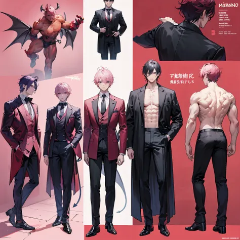 (Masterpiece, best quality), detailed, 1 man, ((character concept art)), ((character design sheet, same character, front, side, back)), full body, body complete, 1 Male demon, 1 Man demon, Detailed face, character design sheet，full bodyesbian, Highly detai...