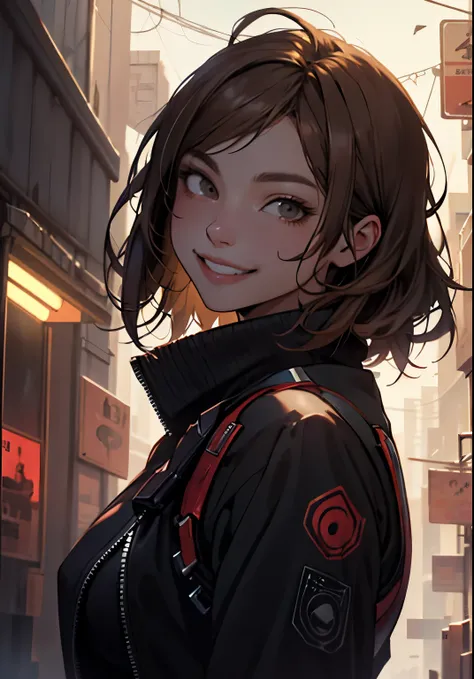    very detailed,      high definition   ,    very detaileded,  top quality,    wonderful,  top quality,      high definition  CG Unity 8K wallpaper   ,   movie lights,    cyberpunk,    brown hair   .Nice.What a beautiful smile   