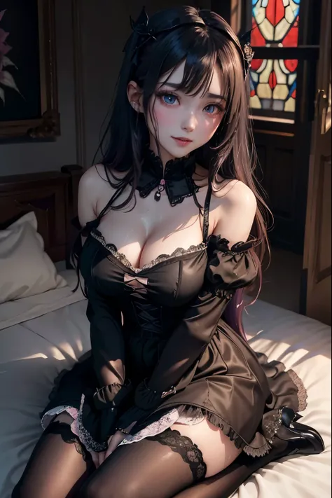 ハードな dark gothic メイク、Dark black eyeshadow、 sad、Good skin radiance、 dark gothic 、 dark smile 、palace、The beauty of fragrance、24 years old、 Knee High Socks、 pantyhose、Masturbation facial expressions、Extremely fair skin、 rich expression of pleasure 、 uncomfor...