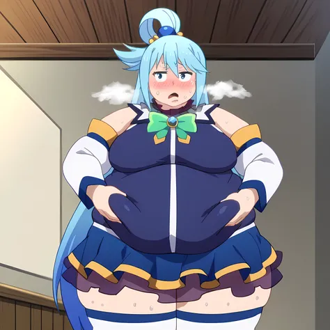 score_9, score_8_up, score_7_up, score_6_up, score_5_up, score_4_up, source_anime, anime screencap, BREAK 1girl, (very giant girl:1.2), aqua (konosuba), long hair, blue eyes, hair ornament, very long hair, blue hair, hair rings, single hair ring, hair bobb...