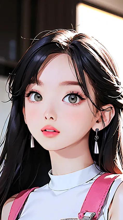 (masterpiece, highres, high resolution:1.2), anime 20 yo girl, portrait, shoulders up, illustration. drawn, violet hair, asian girl, green eyes, blushing, solo, surprised, freckles, big lips, huge breasts, perfect body, wearing a tight crop top, no hands.