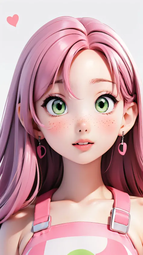 (masterpiece, highres, high resolution:1.2), anime 20 yo girl, portrait, shoulders up, illustration. drawn, violet hair, asian girl, green eyes, blushing, solo, surprised, freckles, big lips, huge breasts, perfect body, wearing a tight crop top, no hands.