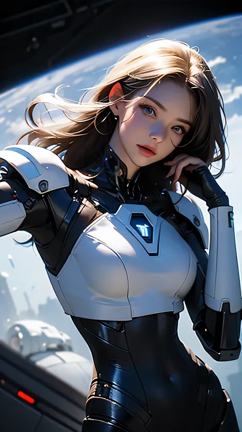 ((Highest quality)), ((masterpiece)), 8K quality, (ultra-detailed), High Resolution Skins:1.3, Realistic skin texture, [full body], slim figure, [smile], close mouth, Natural Makeup, fluffy long hair, Messy Hair, (Looking at Viewer), ((Photograph the upper...