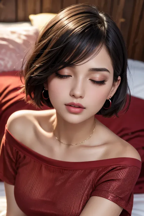 High Resolution, Accurate, Anatomically Correct, Best Quality, Detail, HD, High Details, High Quality, Super Detailed, Textured Skin, Short Hair, Black Hair, Bob Cut, Breasts, Earrings, Blush, Parted Lips, Makeup, Nose Blush, Heavy Breathing, Light Blush, ...