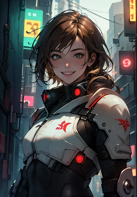    very detailed,      high definition   ,    very detaileded,  top quality,    wonderful,  top quality,      high definition  CG Unity 8K wallpaper   ,   movie lights,    cyberpunk,    brown hair   .Nice.What a beautiful smile   .white suit style 