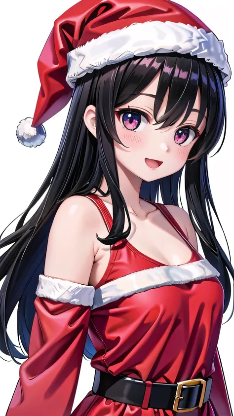 (1 person)、(((Black Hair)))、((whole body))、(((Santa outfit with front open)))、((Random Pause))、((At the summer lake in the grassland))、(((whole body)))、(Beautiful Japanese Women)、(Santa hat)、((Santa clothes))、 (Red and black one-piece school swimsuit)、((Op...