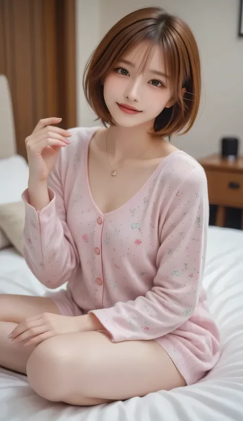  woman in pink floral pajamas is sitting on bed,  Redhead girl, beautiful Red Haired Woman, Red Haired Woman, young  Redhead girl, Short bright red hair,    Redhead and Attractive Traits,   Anna Nikonova a  .k.a.New Milky ,  Redhead girl,  redhead,  beauti...