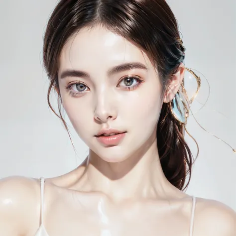 Featuring confident and radiant women、Generate AI Art Inspired by Korean Cosmetics Advertising。Displayed up to chest level、Her perfect skin、Lively makeup、Focus on fashionable hairstyles、Capturing the essence of K-beauty。Isolated on natural white background...