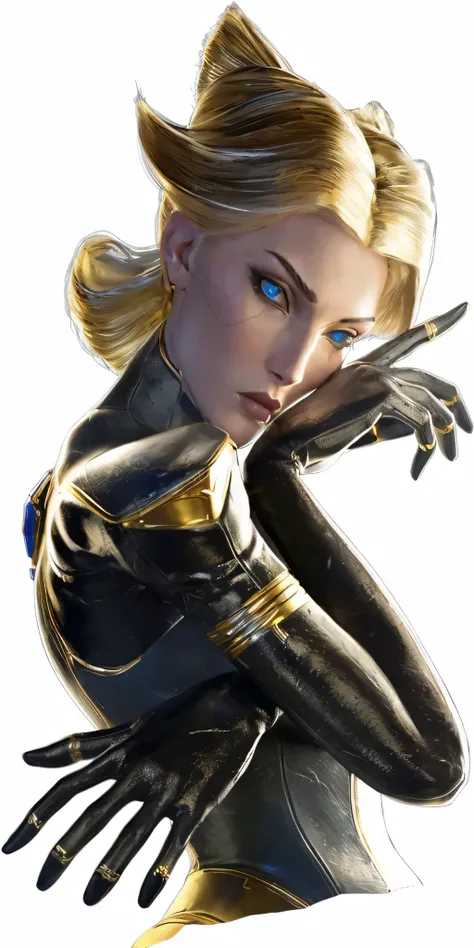 a close up of a woman in a black and gold outfit, Jamie, Character art close-up ,  Highly Detailed Iconic Figure , Zero Battle Suit , Artistic Germ ; [3D Unreal Engine, Fighting Game Characters, Beautiful Samus Aran Portrait , Actress, Actress,  Samus Aran...