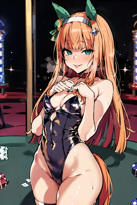 NSFW,masterpiece, top quality, high definition , very detailed , silence Suzuka (Horse Girl), Playboy Bunny, leotards,casino,gambling house