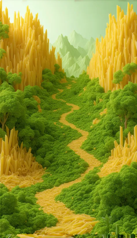 a beautiful landscape made of vegetables, giant penne pasta structures, pasta bowl in center, intricate pasta details, (best quality,8k,highres,masterpiece:1.2),ultra-detailed,(realistic,photorealistic,photo-realistic:1.37),mouthwatering,cinematic lighting...