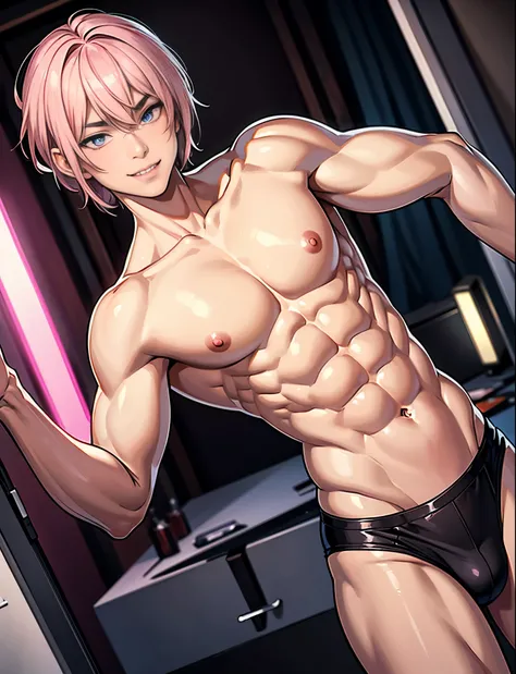 Rikuto is an 18-year-old Japanese beauty who performs at an exclusive members-only strip club. He wears his pink, silky straight hair in a medium-parted bob cut. His eyebrows are pink and thin, the same color as his hair. His face retains a boyish appearan...