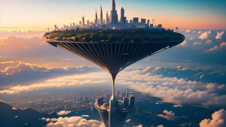 A mysterious city that combines urban atmosphere with nature 　 city in the air　８k