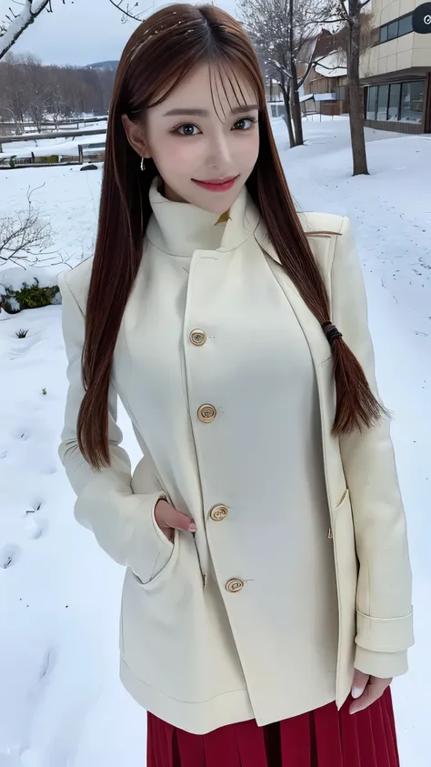 ((Ultimate sensation, 8K, masterpiece:1.3)), a beautiful woman with defined abs:1.3, (random-colored straight long hair, large chest:1.4), beautiful snowy landscape, ((random-colored winter outfit)), ((U.S. presidential election)), elegant posture, ((obser...