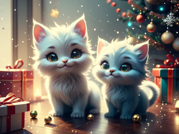 Magical Fantasy Creature, (Best Quality, Masterpiece, Representative Work, Official Art, Professional, Super Detailed, 8k:1.3), (Photorealism:1.2) Hyperrealistic fantasy art. Medium shot. Highly textured, hyperrealistic 3D render, A very cute cat, Big Eyes...