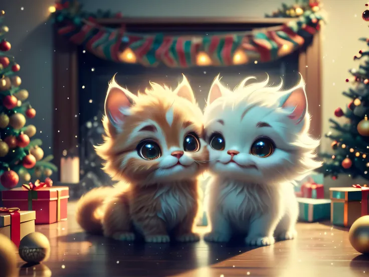 Magical Fantasy Creature, (Best Quality, Masterpiece, Representative Work, Official Art, Professional, Super Detailed, 8k:1.3), (Photorealism:1.2) Hyperrealistic fantasy art. Medium shot. Highly textured, hyperrealistic 3D render, A very cute cat, Big Eyes...