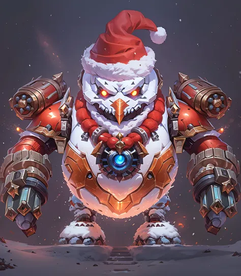 Snowman monster ,mecha , Big gun in hand,  League of Legends