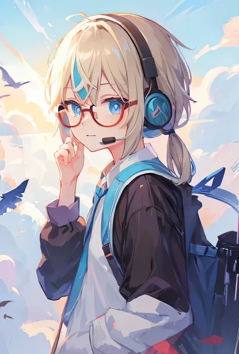 Anime girl wearing headphones and backpack is on the phone, Anime cute style ,  Best Anime 4K Konachan Wallpaper, Gu Weiss, Wearing glasses,  animations inspired by Okumura Kojiro ,  fleet collection style  , Wearing headphones, Smooth Anime CG Art,  young...