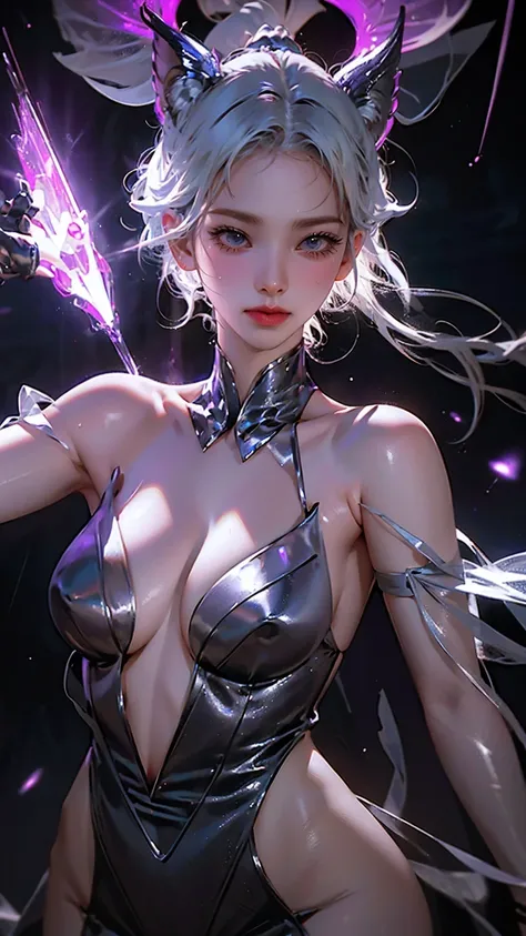  top quality、​masterpiece、 Ultra A High Resolution、( Photorealistic:1.4)、 RAW photos 、Battle Cyborg Angel 、 Large metal wings 、white porcelain body 、Acrylic transparent cover、White Hair、 pubic skin、1 Cyborg Girl、((  ultra-realistic detail ))、 Portraits、glo...