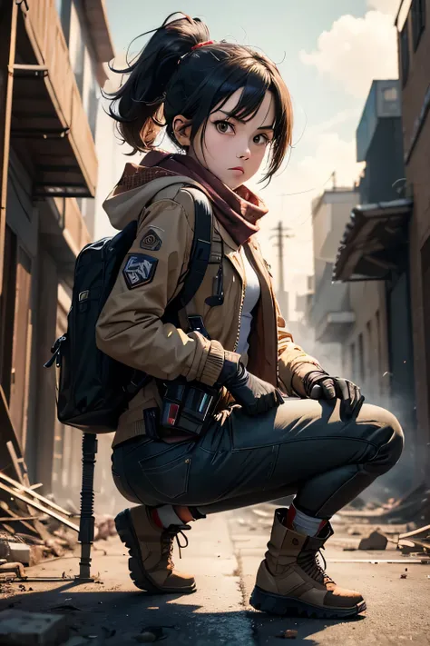 (couple), hetero, (duo focus), 1boy, 1girl, scene: abandoned industrial district under attack, background: narrow alley with broken pipes and debris, flashing lights from improvised weapons, atmosphere: tense and chaotic, viewpoint: dynamic low-angle, BREA...