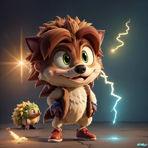 Hedgehog with lightning on his head, painting by Kubisi art ,  trending on artstation ,  Furry Art , anthropomorphic Hedgehog, Hedgehog magus, Hedgehog, sonic the Hedgehog in a surreal, sonic the Hedgehog illustration, sonic Hedgehog, sonic the Hedgehog, i...