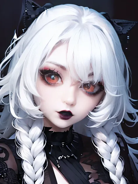  a woman with long white hair and black gloves, pale goth beauty, goth girl aesthetic, goth aesthetic, goth makeup, gothic aesthetic, gothic makeup, perfect white haired girl, intense white hair, killstar, gothic eyeliner, cruel korean goth girl, wearing g...