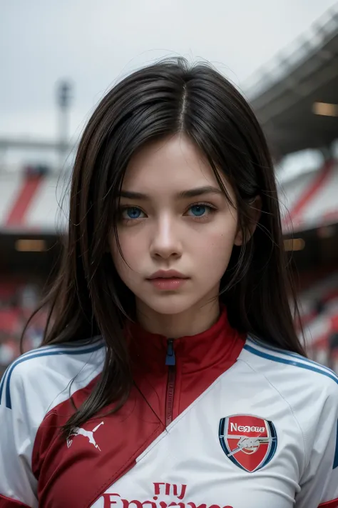 Female Arsenal Player,  with black hair and blue eyes