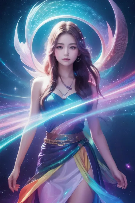   high image quality、 colorful 、Artistic、 mysterious in another dimension、Mythical、 amazing、  1 Beautiful Girl with Peace  、: Vibrations Sparkling in the Rift of Dimensions