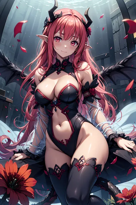   unique  ， In paradise，Very shy，Succubus ， has two tentacles on her head ， Devils little wings ，  transparent pajamas，Transparent sleeves，obsessed，Petal edge， cute，light blue，Mild，  Very fine CG 8k wallpaper，  are of the best quality ，masterpiece， 