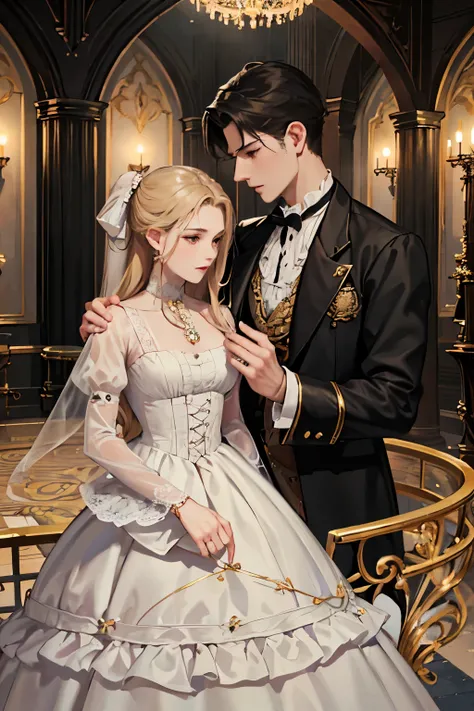 ultra fine 、 measurements、 high resolution、masterpiece、Sharp focus、3/、 official art 、 Magical Atmosphere 、 Romance 、Fashion, literature 、 Victorian style jewelry 、 delicately wrought iron decoration 、Lace dress、 emotional depth 、, luxurious and supernatu...