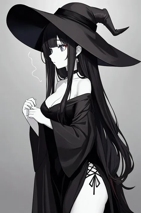  Nalgotica Pale Skin ,  black hair,  deep eyes that denote mystery .
 She always wears a large hat ,  dark and heavy dresses ,  with an almost supernatural atmosphere around her.