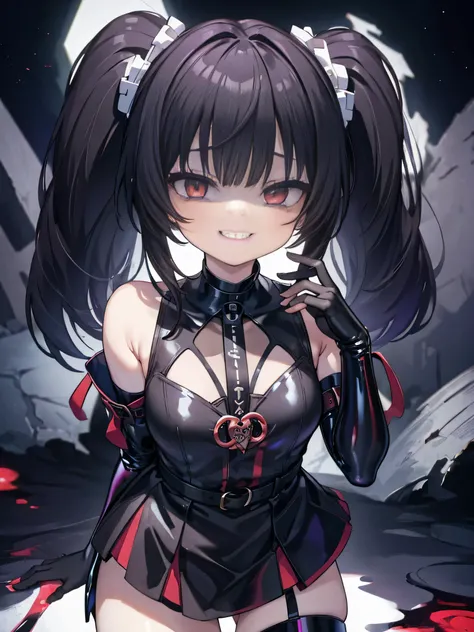 ((Highest quality)), (masterpiece)), (detailed: 1.4), Disorganized solutions、High resolution、(masterpiece:1.4)、Super detailed、Beautiful girl、Highest quality、masterpiece、Very detailed、(1 person):1.4、(Black latex)、、Twin tails、Short Twin tails、choker、:1.1,(Sh...