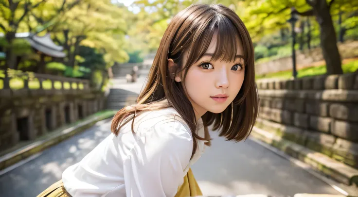 Professional, EF16-35mm f/2.8L III, high definition, 4K, photo quality, realistic, soft light source, Japanese, one pretty girl, 20 yrs old, brown eyes, parted bangs, brown hair, medium hair, close up on upper body & subject.
Location: Nara City, Nara Pref...