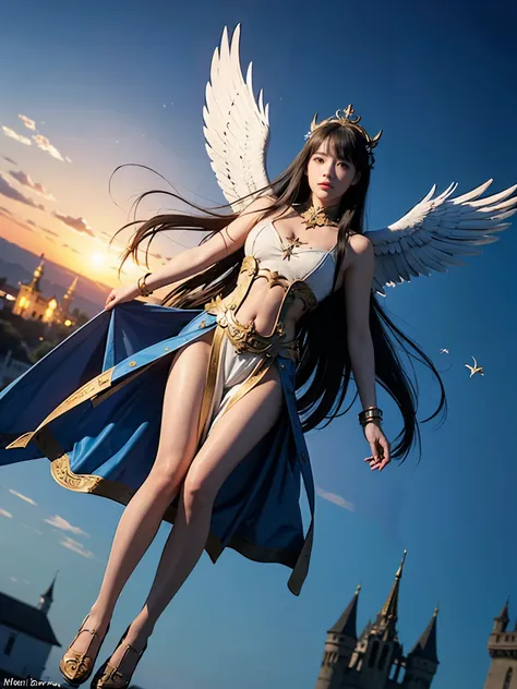 (masterpiece, highest quality, Realistic photos), ((Angel floating in the air;1.4)), A very cute Japanese woman, A complex copper and brass mechanical armor with a Hawk and eagle motif., Beautiful big angel wings, (The wings are symmetrically paired;1.5), ...