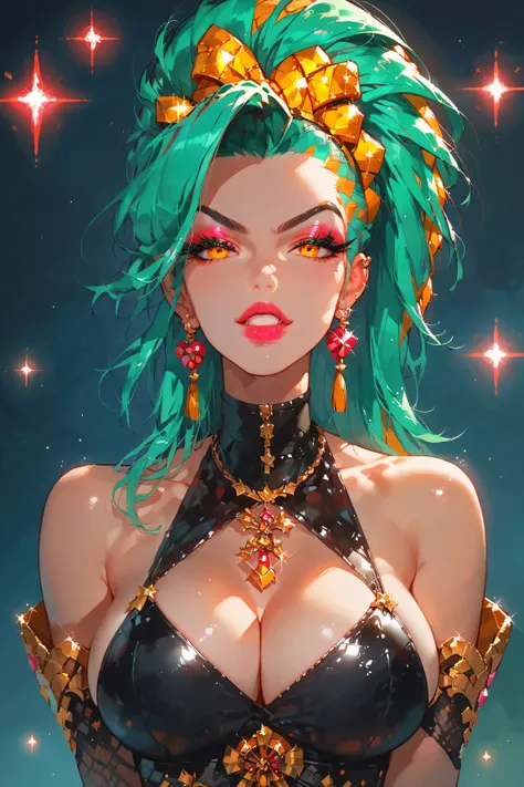 Japanese girl, (anime), manga, sexy, One Full Growth in Latex, sparkles, Pink Green Hair, posing, ((Glitter Dust)), dynamic shadows, masterpiece, bright colors, Shimmers, clear details, beautiful appearance, masterpiece, best quality, perfect anatomy, very...