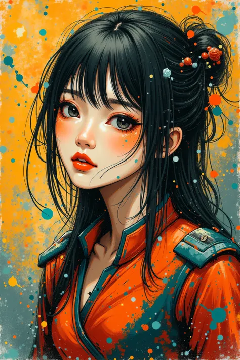 Expressionist artwork images, 1 asian girl, 