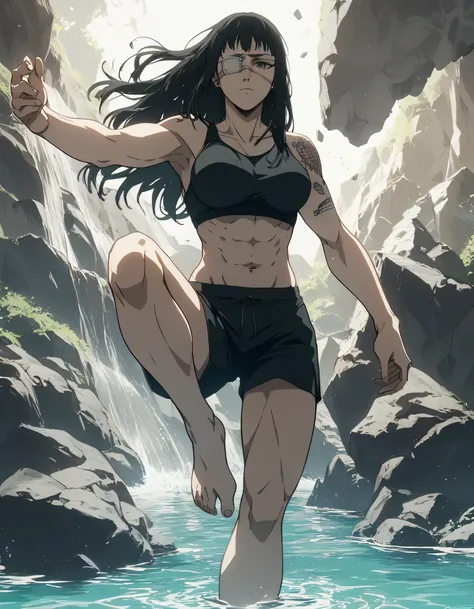 score_9, score_8_up, score_7_up,score_6_up,high resolution,source_anime,s0fiavalm3t,1girl,eyepatch,black hair,long hair,,water,rocks,volumetric lighting,rim lighting,dof,dramatic shadow,full body,dynamic pose,looking at viewer,pov,suspended in air, tattoos...