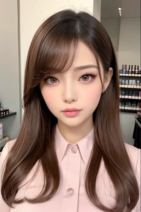 (NSFW:1.1)、 photorealistic、( Perfect Anatomy)female 1 person、(The age is 32:1.2)、 hairstyle is layered cut、Hair color is brown、Applying blush to the cheeks、Wearing false eyelashes、 wearing silver colored contact lenses、There are light eyeshadows、 lips are ...