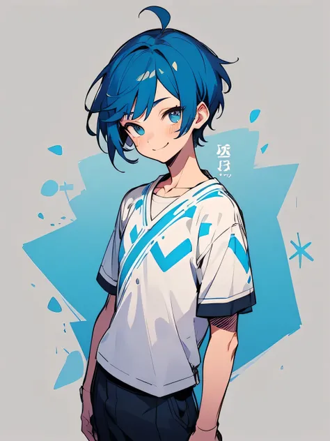 solo,upperbody,30years old,(boyish),boyish short pixie cut,undercut,deep blue hair color,males eyes,males nose,tsurime,smile,black princes clothes,designing pattern short mini pants,good model pose,white simple background,(manga style),(sketch),(illustrati...