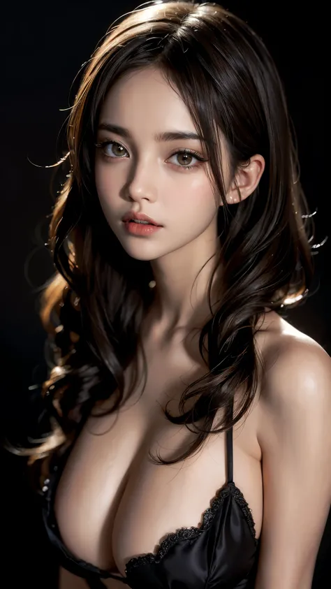 masterpiece, Best Quality, Illustration, Ultra-detailed, finely detail, hight resolution, 8K Wallpaper, Perfect dynamic composition, Beautiful detailed eyes，Sexy face,Face feeling ecstasy,Face at the peak of sexual arousal, looking at viewer, ((Dark backgr...